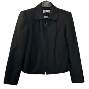 Vintage Amanda Smith Petites wool jacket‎ blazer black zippered pockets S-M
